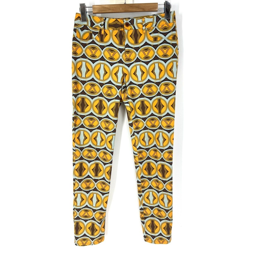 Tyler Boe Geometric Slim Ankle Pants‎ Womens Size 6 Yellow Brown Stretch Retro